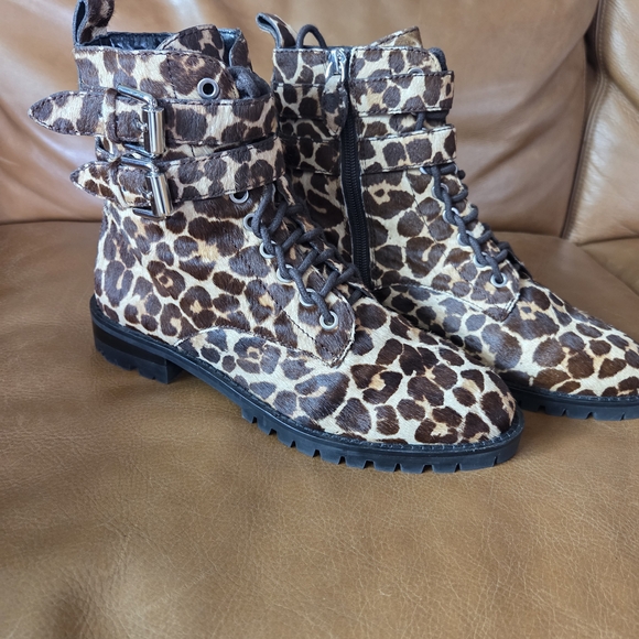 Rebecca Minkoff Jaiden Cowhide Animal Print Combat Boots - Picture 2 of 11